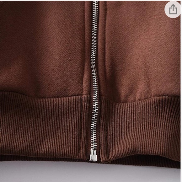 Chocolate Brown - Cropped Zip Up Hoodie - Picture 4 of 5